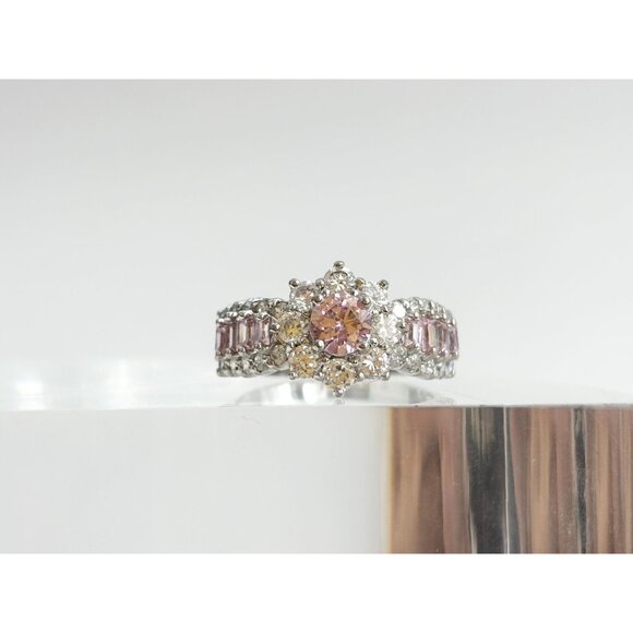 Pink Topaz & CZ Halo Crown Shaped 925 Sterling Silver Vintage Ring - sz 8 - Picture 2 of 12